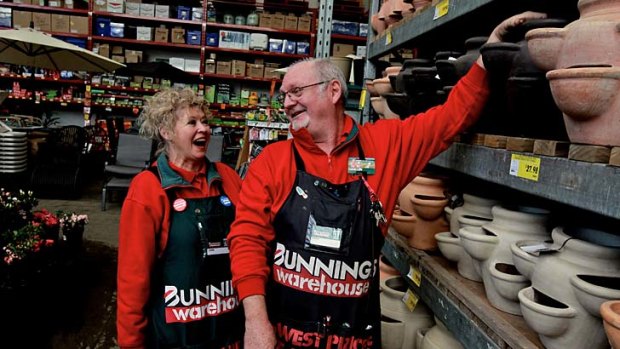 Skills and experience ... Lyn Gilkseson and Mark Newman, who struggled to find a job in ''age-sensitive'' TV advertising, at Bunnings Warehouse in Artarmon.