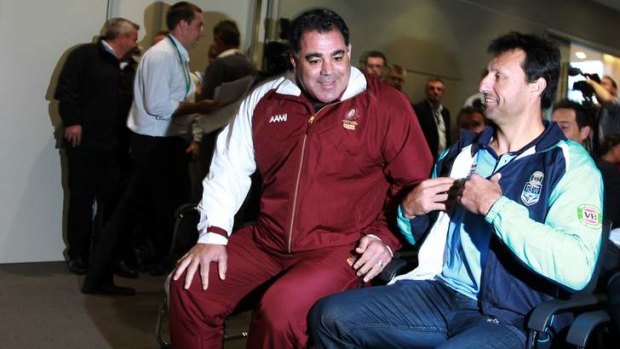 High stakes: Mal Meninga and Laurie Daley share a joke.