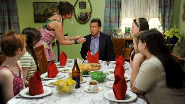 If looks could kill: Anthony LaPaglia, centre, featured as the head of a completely different  family in the movie <i>Mental</i>, starring opposite Toni Collette.
