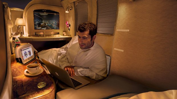 First Class on Emirates buys a wide, flat seat inside a well-appointed private cabin.