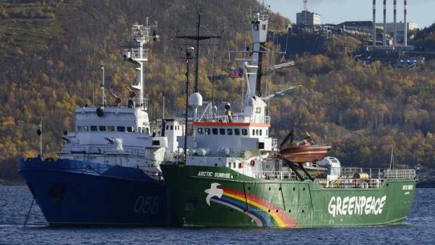 Greenpeace ship "Arctic Sunrise" is seen anchored outside the Arctic port city of Murmansk September 24, 2013.