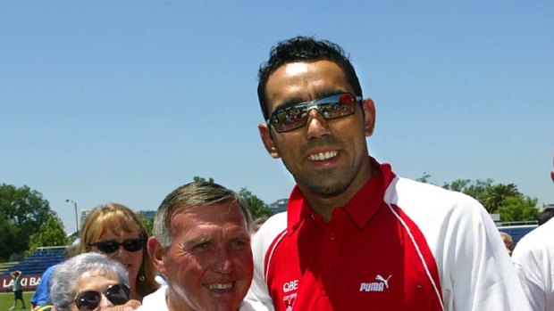 Sydney's Adam Goodes, seen here with triple Brownlow medallist Bob Skilton, is one of the favourites to win the Brownlow.