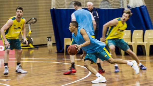 Dante Exum training with the Australian Boomers at the AIS on Thursday.