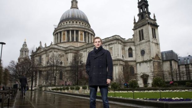 Nathan Coenen, student at the Guildhall School of Music and Dance, beside St Paul's Catheral in London.