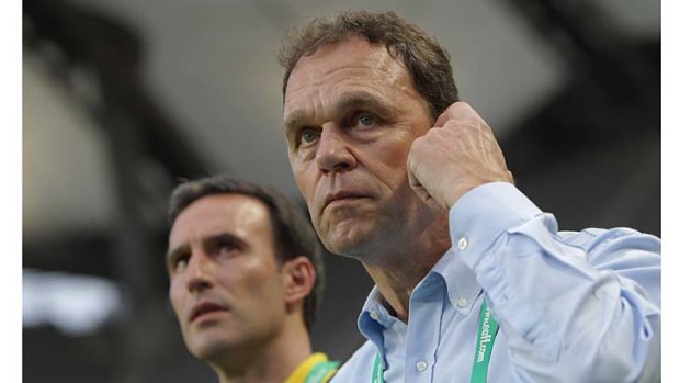 Socceroos coach Holger Osieck watches the game against South Korea on Saturday.
