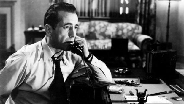 Humphrey Bogart as Philip Marlowe in the 1946 film version of <i>The Big Sleep</i>.