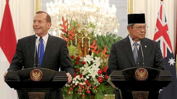 Prime Minister Tony Abbott and Indonesian President Susilo Bambang Yudhoyono address the media during a joint press conference at Istana Merdeka, Jakarta in September.