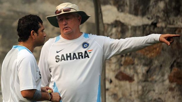 Under pressure: Coach Duncan Fletcher (right) with batting maestro Sachin Tendulkar at an Indian training session.