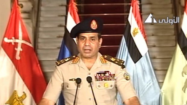 Lt. Gen. Abdel-Fattah el-Sisi addressing the nation on Egyptian State Television.