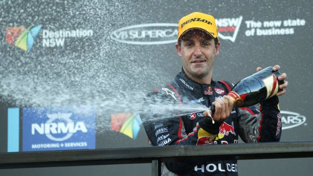Happy: Holden's Jamie Whincup won the Sydney 500 on Saturday to extend his championship lead.