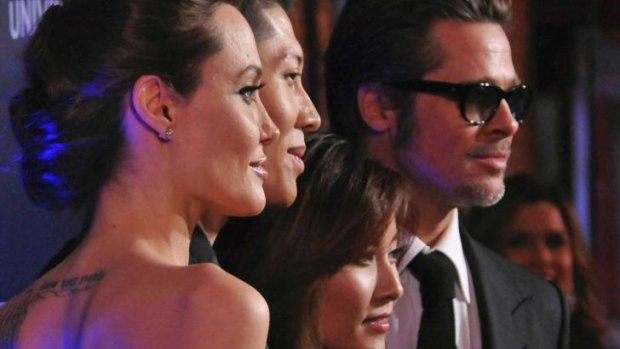 Angelina Jolie, cast member Miyavi, his wife Melody Ishihara and Brad Pitt at the Sydney premiere of <i>Unbroken</i>.