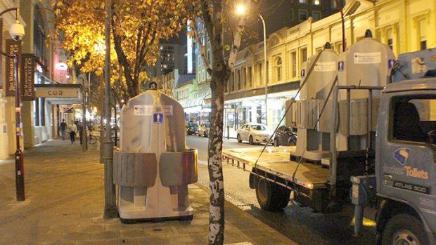 The temporary urinals can be found in Northbridge and the city on Friday and Saturday nights as part of a six-month trial.