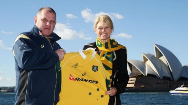 Wallabies coach Ewen McKenzie and Assistant Minister for Tourism Katrina Hodgkinson announce the sale of this year's Bledisloe Cup match tickets.