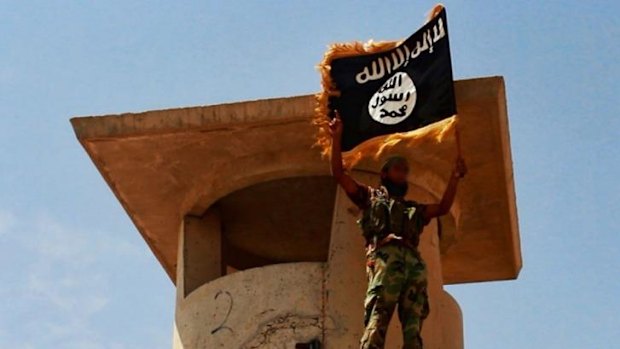 A militant of the Islamic State of Iraq and the Levant holds an Islamist flag after the group allegedly seized an Iraqi army checkpoint in the northern province of Salahuddin. 