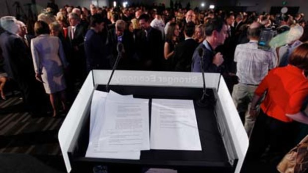 Off the cuff? Notes on Julia Gillard's lectern show up the lie behind the Labor spin that her speech was an impromptu affair.