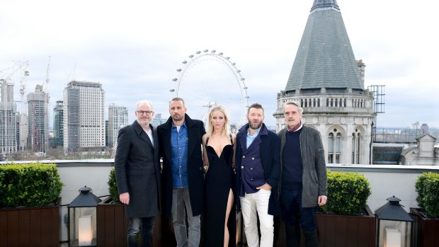 Francis Lawrence (left), Matthias Schoenaert (second left), Jennifer Lawrence (centre), Joel Edgerton (second right) and Jeremy Irons (right) sattending a Red Sparrow photocall at the Corinthia Hotel, London.. Picture date: Tuesday December 20, 2018.