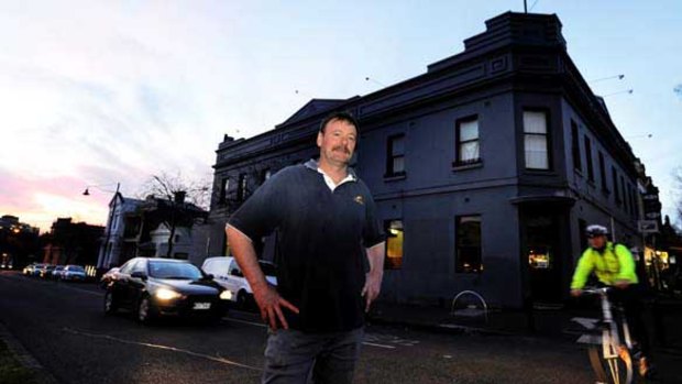 Publican John Drysdale outside Naughton's Hotel in Parkville.