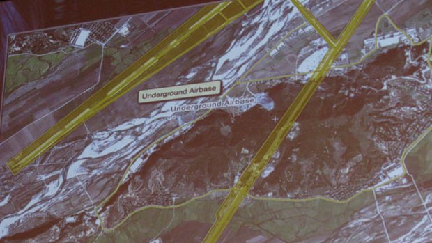 A slide showing what appears to be an underground air base in North Korea.