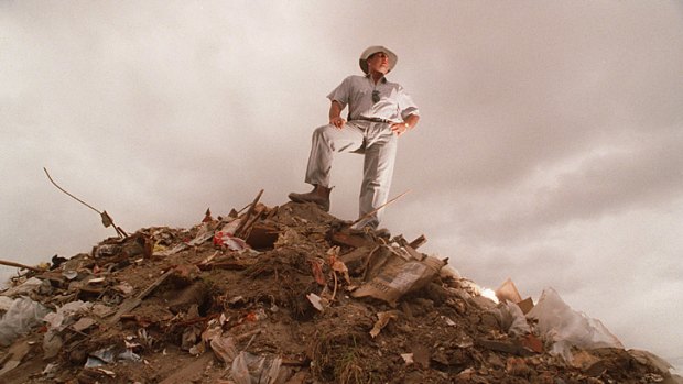 King of the mountain ... Phillip Foxman at his Banksmeadow recycling plant in 1996, from where it is alleged he transported waste that polluted land at The Oaks.