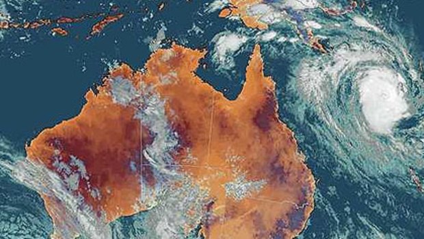 A satellite image of the cyclone off the coast of Queensland last night.