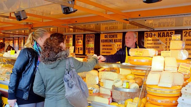 Cheese stalls in a Groningen market.