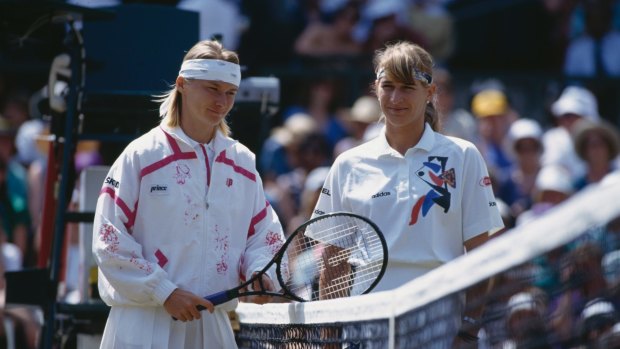 Jana Novotna and Steffi Graf at Wimbledon in 1993.