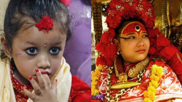 Matina Shakya, left, replaces 12-year-old Preeti Shakya, right, as Kathmandu's Royal Kumari.