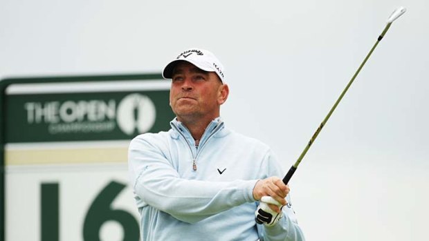 On target: Thomas Bjorn tees off on the 16th hole at Royal St George's.
