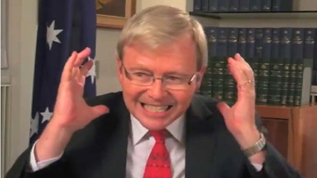 Kevin Rudd fluffing his lines in that video.