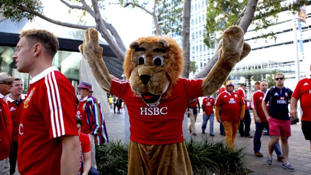 A British and Irish Lions mascot pops into the Pig 'N' Whistle .