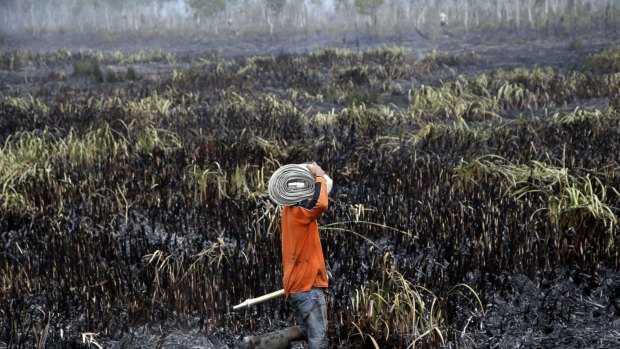 A fireman in Ogan Ilir, South Sumatra, Indonesia, earlier this month.