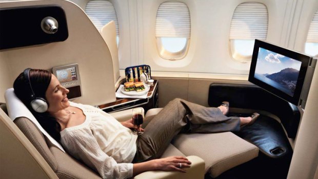 Fine dining: Qantas first class.