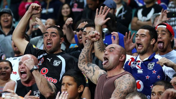 Passionate ... Warriors fans do the Haka before the NRL's first semi-final match between the Wests Tigers and the New Zealand Warriors.