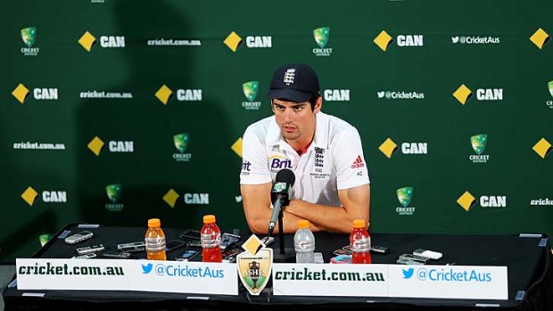 Gloom:  Alastair Cook of England speaks to the media   at the end of the second Ashes Test in Adelaide.