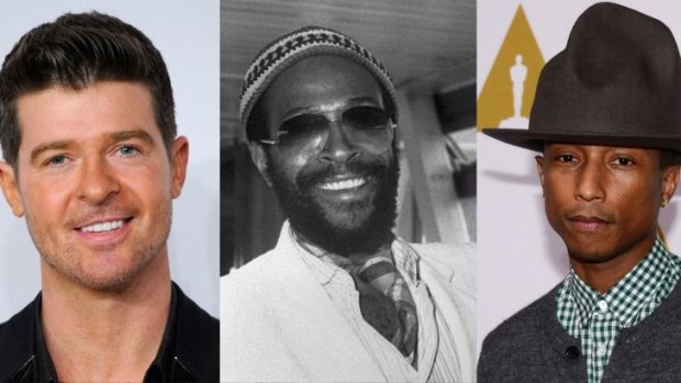 (From left) Robin Thicke, Marvin Gaye and Pharrell Williams.