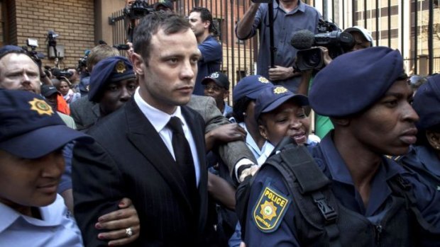Oscar Pistorius leaves the High Court on bail.