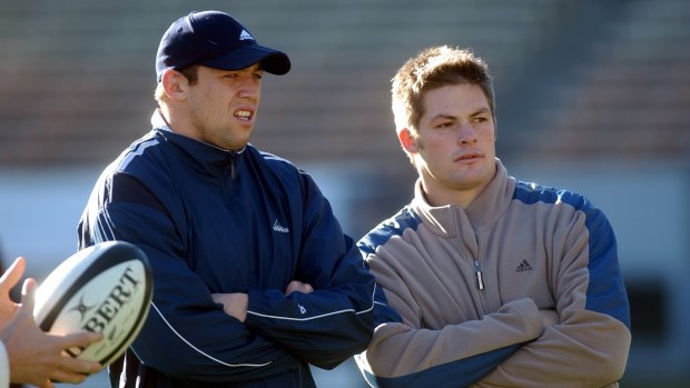 Jono Gibbes in his All Blacks days with a youthful Richie McCaw. 