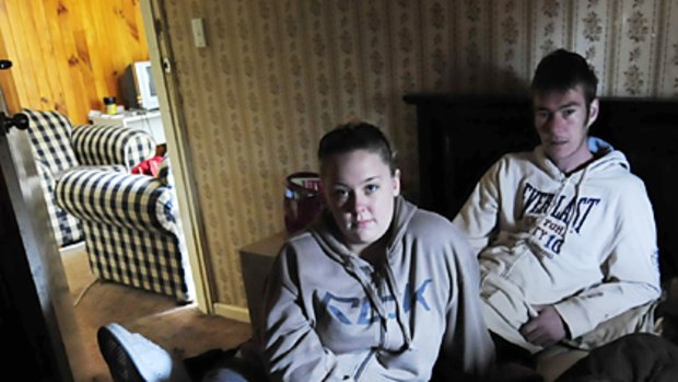 Daniella Stewart, 19 and Leigh Hogan, 26 in their Glenroy room at a boarding house which costs which costs them $250 per week.