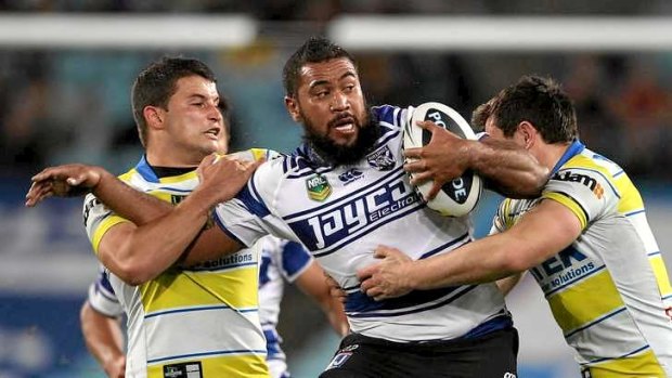 Leadership material: Frank Pritchard takes on the Parramatta defence last season.