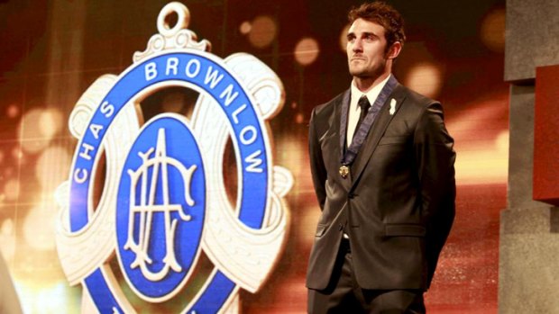 A moment to ponder ... Jobe Watson after winning the Brownlow.