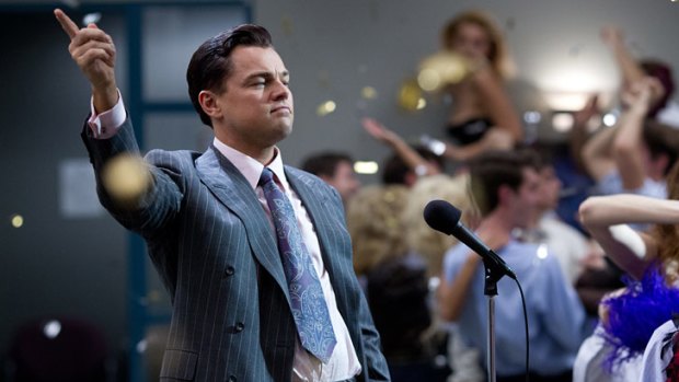 Leonardo DiCaprio stars as corporate hustler Jordan Belfort in Martin Scorsese's <i>The Wolf of Wall Street</i>.