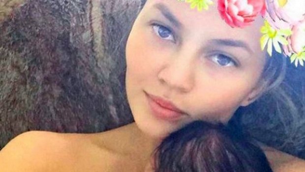 Model bad mother? Chrissy Teigen sparked a social media backlash by leaving her two week old daughter to eat dinner out.