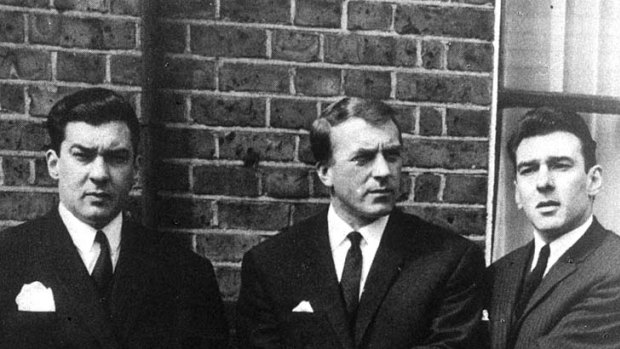 Ronnie (left) and Reggie Kray, with father Charles (centre).