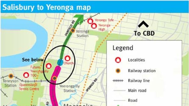 A map showing the line from Salisbury from Yeronga.