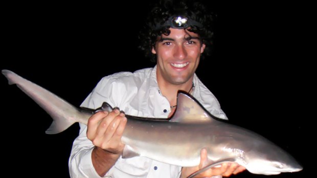 University of Queensland student Matthew Hewitt with juvenile bull shark set to be released.