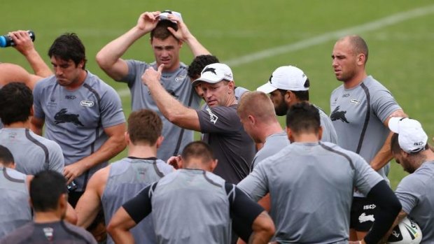 Wrestlemania: South Sydney coach Michael Maguire likes to get involved at training.