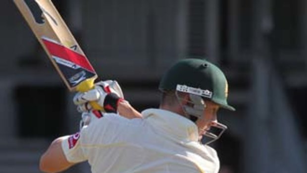 Michael Clarke drags a ball from Chris Tremlett onto his stumps after making 20 in Australia's second innings.