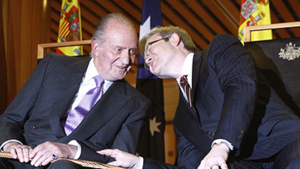 Kevin Rudd up close and personal with Juan Carlos I, the King of Spain.