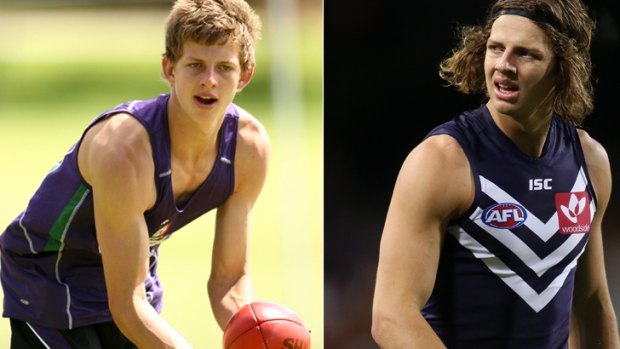The skinny Nat Fyfe of 2009 and the muscular version of 2015.