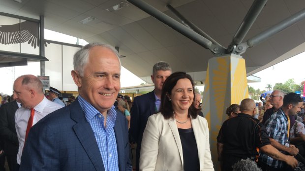 The Prime Minister and Premier at the opening of the Redcliffe Peninsula line last October.